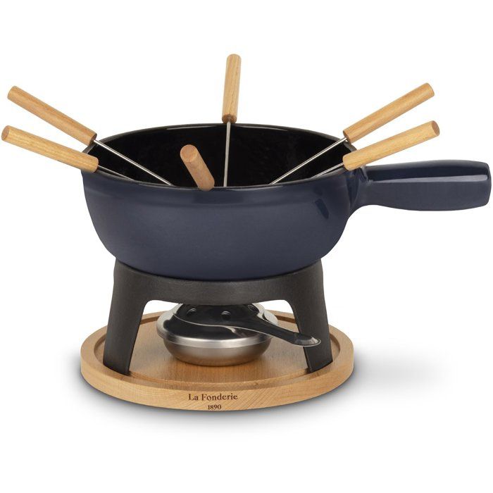 Enameled Cast-Iron Fondue Set - LA FONDERIE 1890 - MONT JOUX - 1.8 L - Serves 6 - Blue