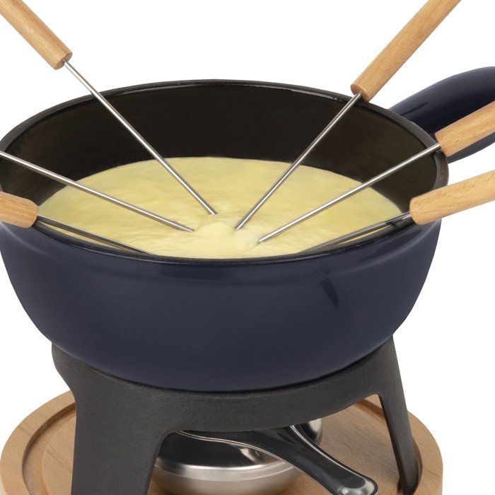 Enameled Cast-Iron Fondue Set - LA FONDERIE 1890 - MONT JOUX - 1.8 L - Serves 6 - Blue