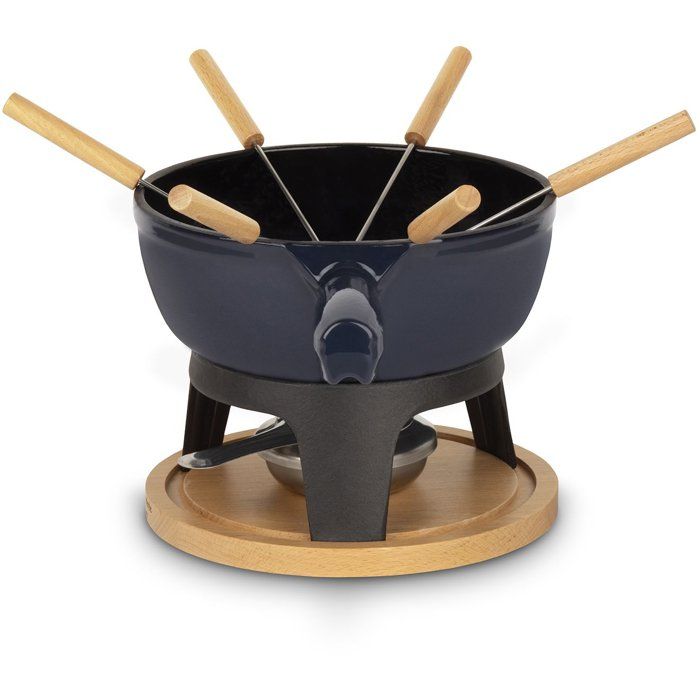 Enameled Cast-Iron Fondue Set - LA FONDERIE 1890 - MONT JOUX - 1.8 L - Serves 6 - Blue