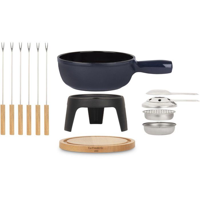 Enameled Cast-Iron Fondue Set - LA FONDERIE 1890 - MONT JOUX - 1.8 L - Serves 6 - Blue