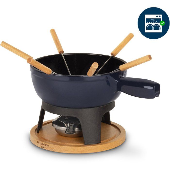 Enameled Cast-Iron Fondue Set - LA FONDERIE 1890 - MONT JOUX - 1.8 L - Serves 6 - Blue