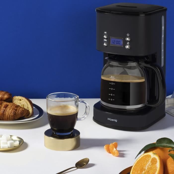 Programmable coffee maker - HKoeNIG - MG32 - 1.5 L (12 cups) - 1000 W - LCD screen - Keep warm - Black and stainless steel