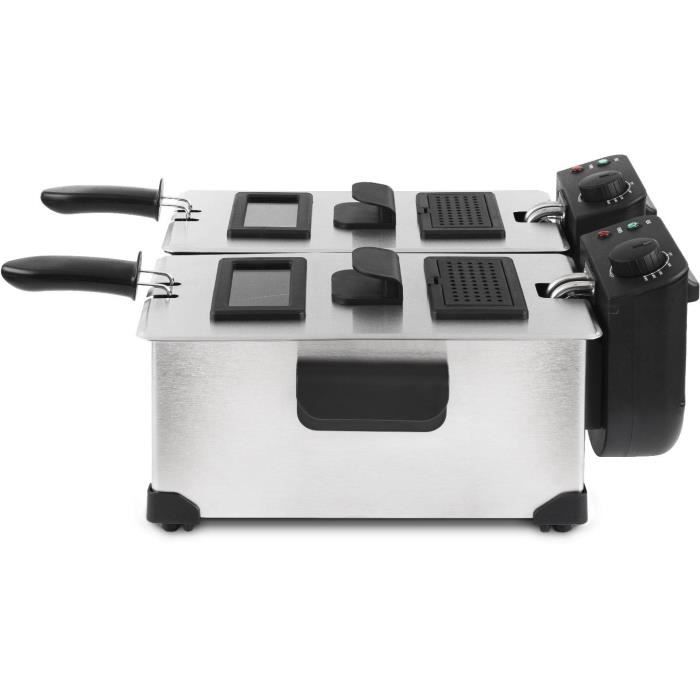 Hkoenig DFX600 - Double bin fryer 2x3l - 3600W - 2 Independent thermostats - Removable baskets - Anti -Olowers - Steel filters - Steel