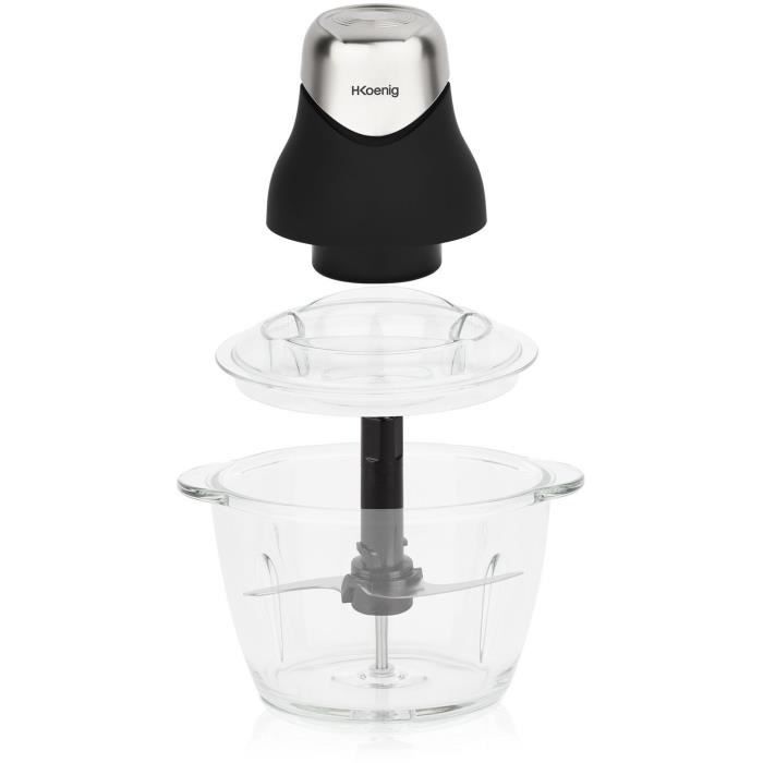 Mini electric chopper - H.Koenig - LEO8 - 320 W - 1 L glass bowl - Stainless steel blades - Matt black and chrome