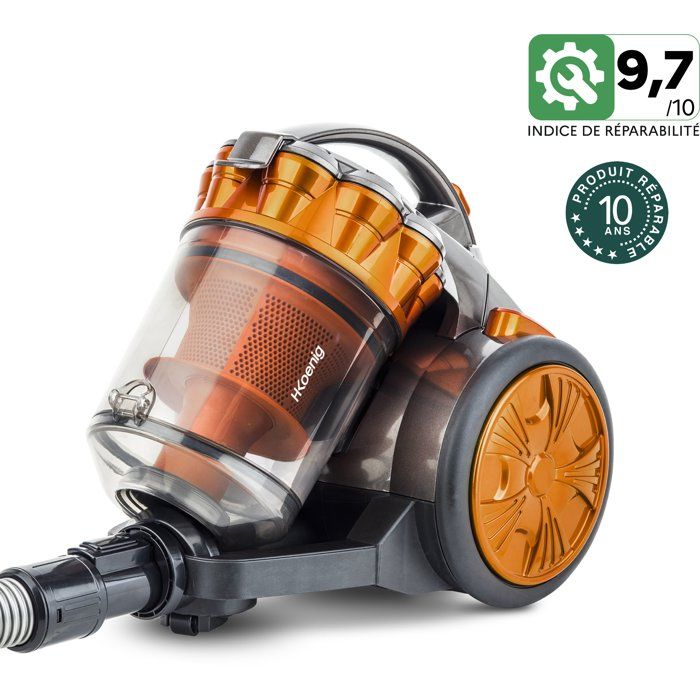 HKoeNIG Compact + bagless multicyclonic vacuum cleaner - Aluminum telescopic tube - Class A