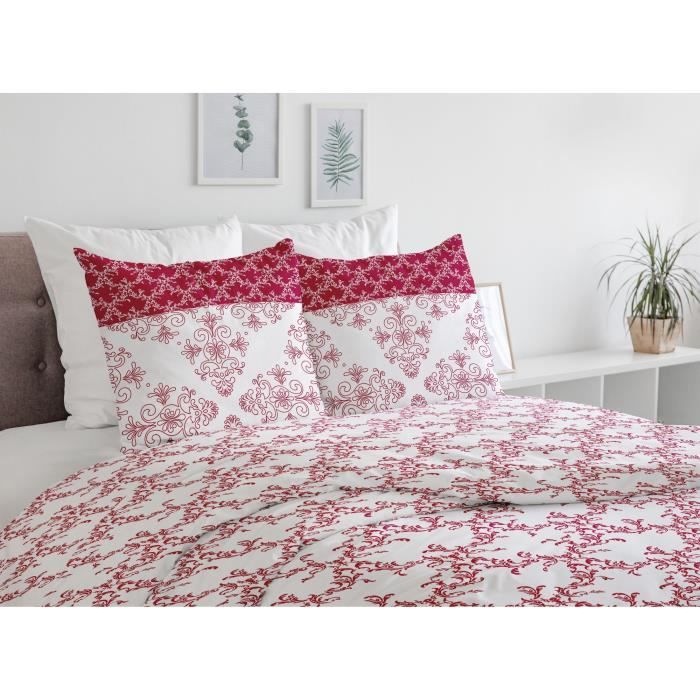 Duvet set 220x240 cm HOME LINGE PASSION FRISE: Duvet cover + 2 pillowcases - 100% Cotton 57 thread count - Burgundy