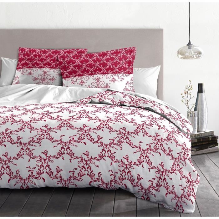 Duvet set 220x240 cm HOME LINGE PASSION FRISE: Duvet cover + 2 pillowcases - 100% Cotton 57 thread count - Burgundy