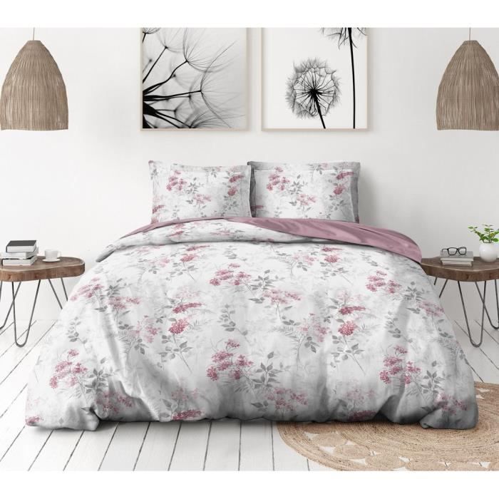 Duvet cover set 220x240 cm HOME LINGE PASSION POMPADOUR: Duvet cover + 2 pillowcases - 100% Cotton 57 Threads - White/pink