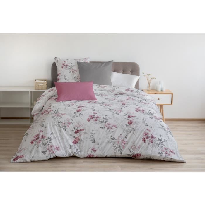 Duvet cover set 220x240 cm HOME LINGE PASSION POMPADOUR: Duvet cover + 2 pillowcases - 100% Cotton 57 Threads - White/pink