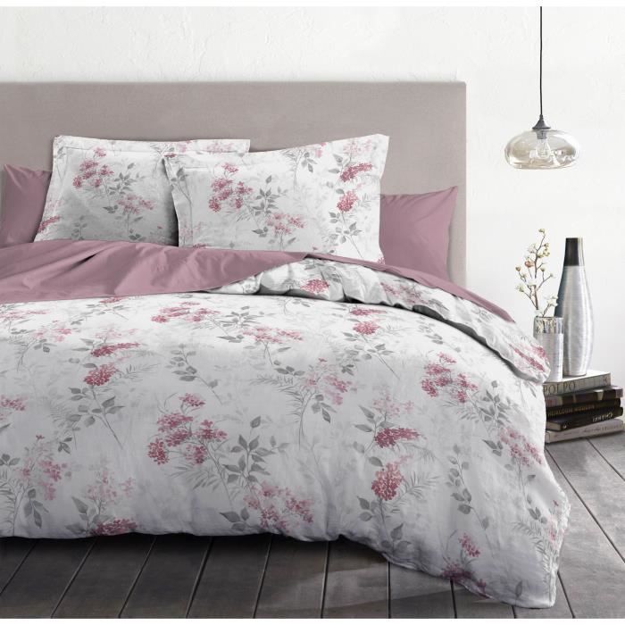 Duvet cover set 220x240 cm HOME LINGE PASSION POMPADOUR: Duvet cover + 2 pillowcases - 100% Cotton 57 Threads - White/pink