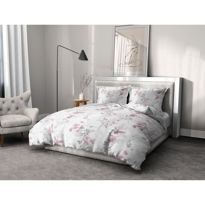 Duvet cover set 220x240 cm HOME LINGE PASSION POMPADOUR: Duvet cover + 2 pillowcases - 100% Cotton 57 Threads - White/pink