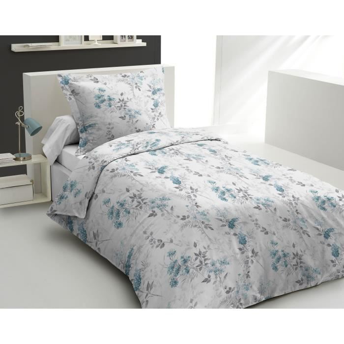 Duvet cover set - HOME LINGE PASSION - POMPADOUR - 100% Cotton - 140x200 cm - White/Flower