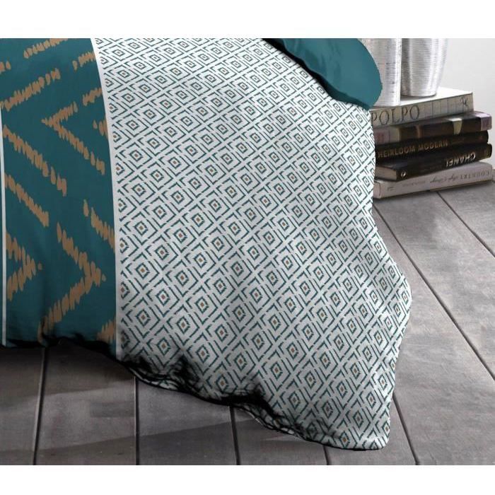 Ethno microfiber duvet set - 1 duvet cover 140x200 cm + 1 pillowcase 63x63 cm - Duck blue - Home Linen Passion