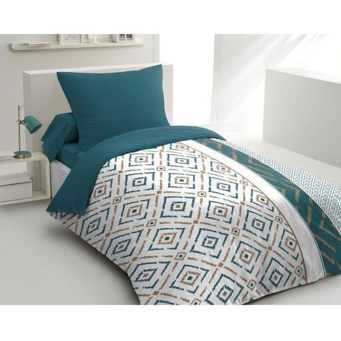Ethno microfiber duvet set - 1 duvet cover 140x200 cm + 1 pillowcase 63x63 cm - Duck blue - Home Linen Passion