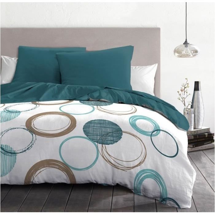 HOME LINGE PASSION Audace duvet set - duvet 220 x 240 cm + 2 pillowcases 63x63 cm - Duck blue