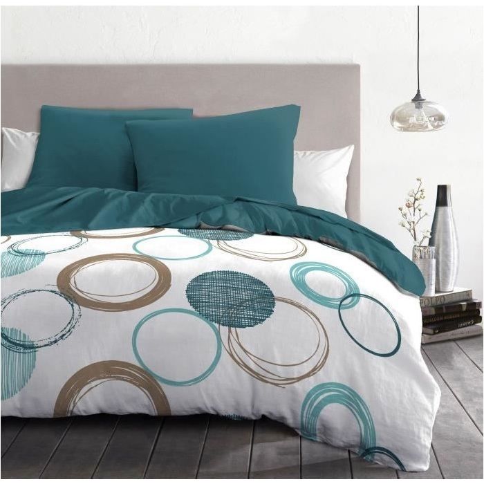 HOME LINGE PASSION Audace duvet set - duvet 240 x 260 cm + 2 pillowcases 63x63 cm - Duck blue