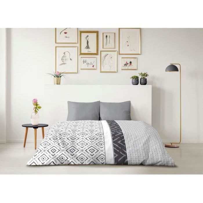 ETHNO Microfiber Duvet Cover Set - 1 Duvet Cover 220 x 240 cm + 2 Pillowcases 63 x 63 cm - Grey