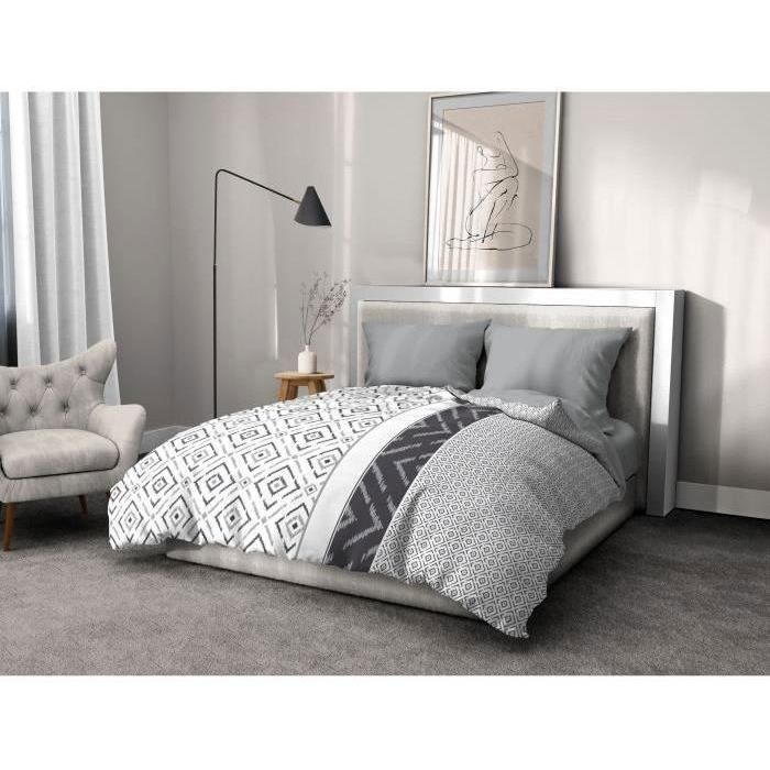ETHNO Microfiber Duvet Cover Set - 1 Duvet Cover 220 x 240 cm + 2 Pillowcases 63 x 63 cm - Grey