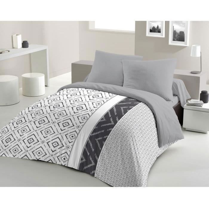 ETHNO Microfiber Duvet Cover Set - 1 Duvet Cover 220 x 240 cm + 2 Pillowcases 63 x 63 cm - Grey