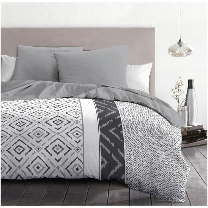 ETHNO Microfiber Duvet Cover Set - 1 Duvet Cover 240 x 260 cm + 2 Pillowcases 63 x 63 cm - Grey
