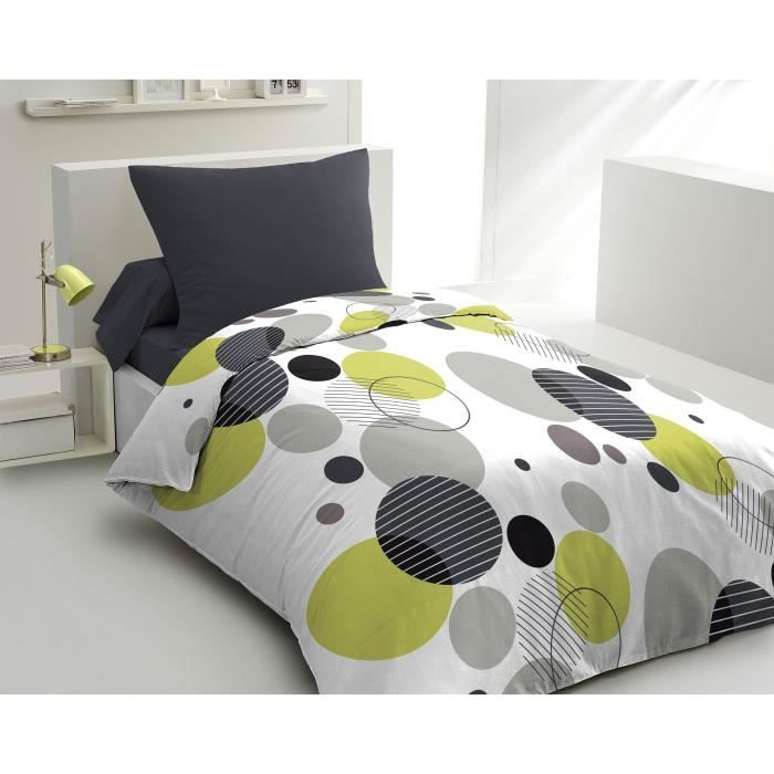 Microfiber bedding set - HOME LINGE PASSION - BULLES DE REVE - Cover 140 x 200 cm + 1 pillowcase 63 x 63 cm - Grey