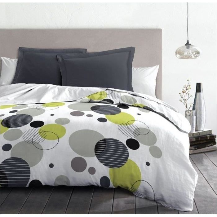 Microfiber bedding set - HOME LINGE PASSION - BULLES DE REVE - Cover 220 x 240 cm + 2 pillowcases 63 x 63 cm - Grey