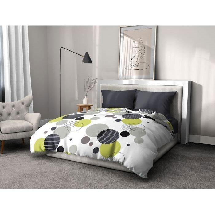 Microfiber bedding set - HOME LINGE PASSION - BULLES DE REVE - Cover 220 x 240 cm + 2 pillowcases 63 x 63 cm - Grey