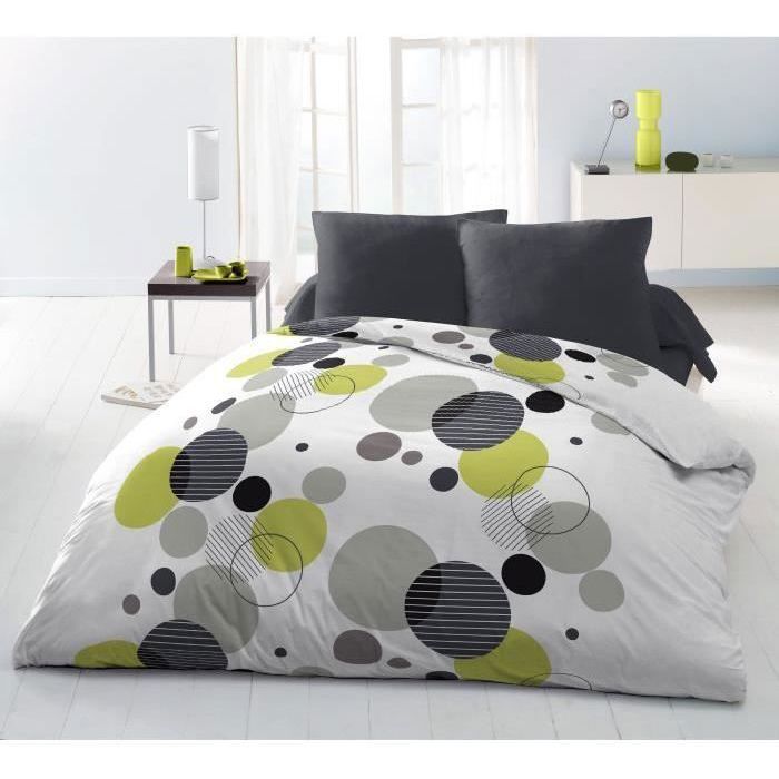 Microfiber bedding set - HOME LINGE PASSION - BULLES DE REVE - Cover 220 x 240 cm + 2 pillowcases 63 x 63 cm - Grey