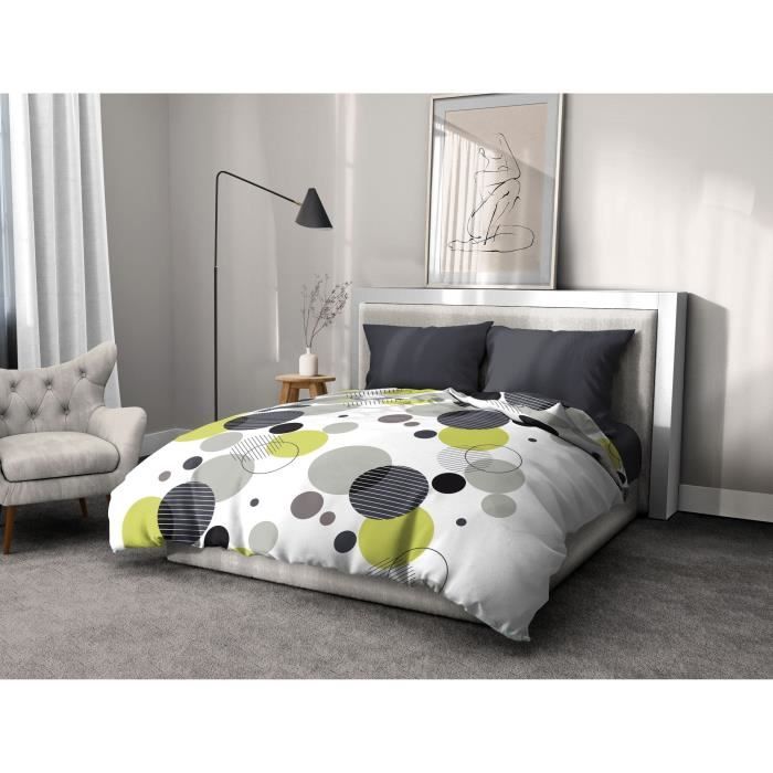 Microfiber bedding set - HOME LINGE PASSION - BULLES DE REVE - Cover 240 x 260 cm + 2 pillowcases 63 x 63 cm - Grey