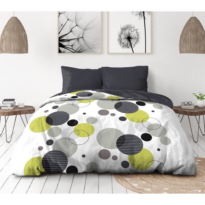 Microfiber bedding set - HOME LINGE PASSION - BULLES DE REVE - Cover 240 x 260 cm + 2 pillowcases 63 x 63 cm - Grey
