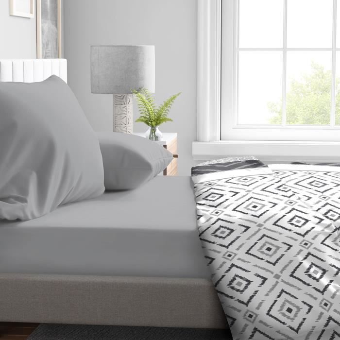 Fitted Sheet - HOME LINGE PASSION - HP71761 - 90 x 190 cm + 30 cm bonnet - Microfiber - 82 g - Light gray