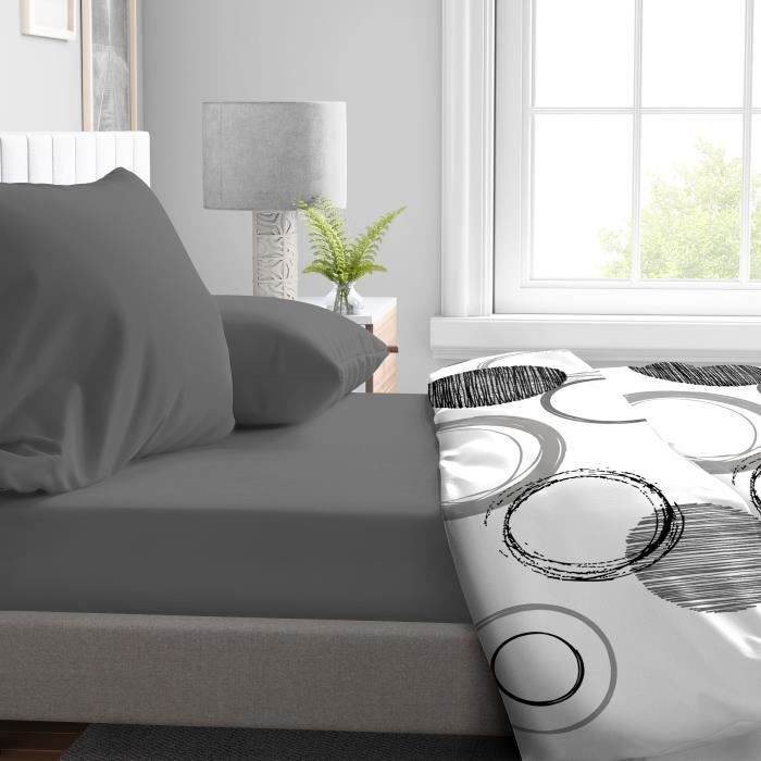 Fitted sheet - HOME LINGE PASSION - HP71766 - 140 x 190 cm + 30 cm bonnet - Microfiber - 82 g - Anthracite gray