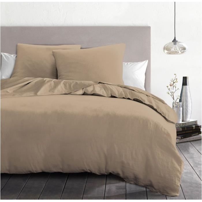 3-piece duvet set - HOME LINGE PASSION - HP72070 - 82 g Microfiber - 220 x 240 cm - Beige