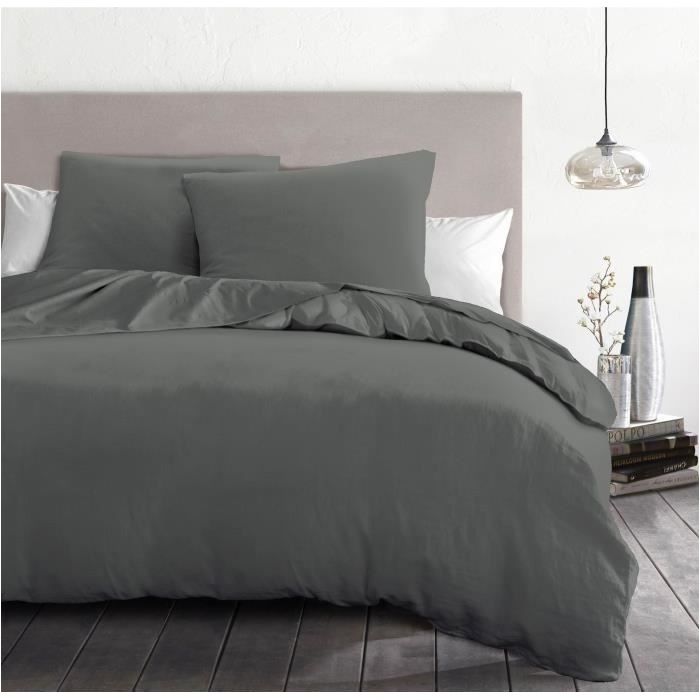 3-piece duvet set - HOME LINGE PASSION - HP72075 - 82 g microfibre - 240 x 260 cm - Anthracite grey