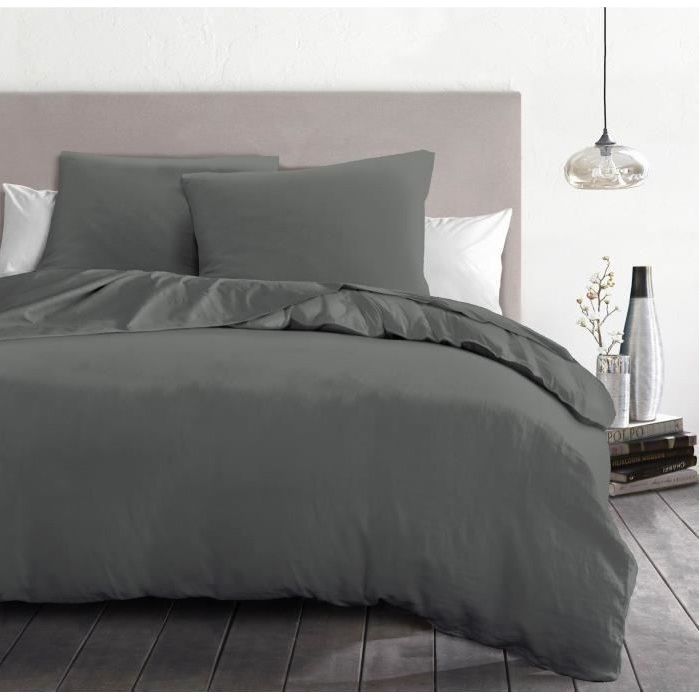 3-piece duvet set - HOME LINGE PASSION - HP72076 - 82 g microfibre - 220 x 240 cm - Anthracite grey