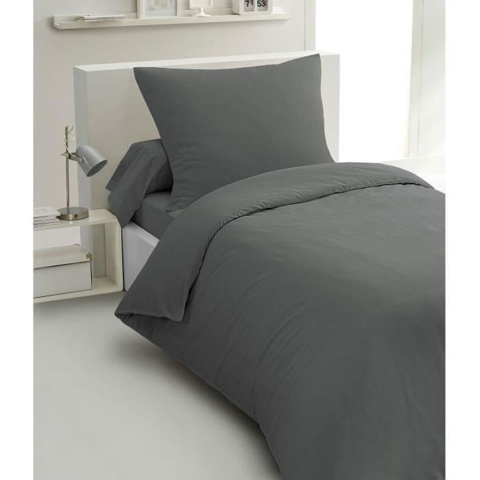 2-piece duvet set - HOME LINGE PASSION - HP72077 - 82 g microfibre - 140 x 200 cm - Anthracite grey