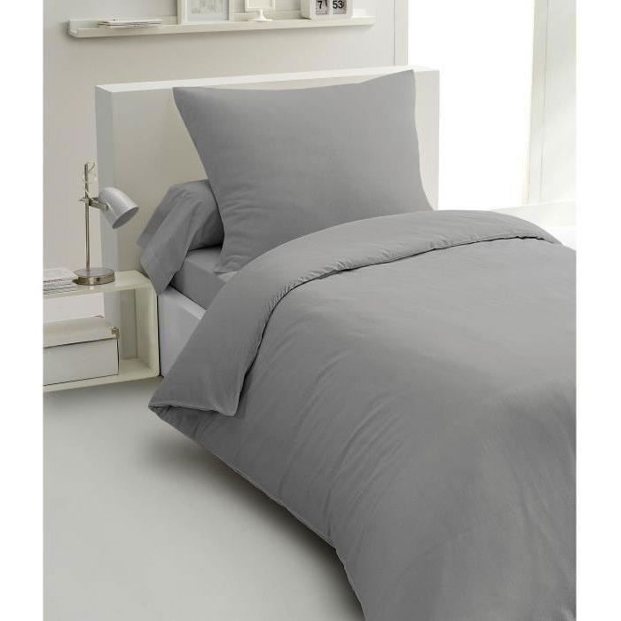 2-piece duvet set - HOME LINGE PASSION - HP72080 - 82 g Microfiber - 140 x 200 cm - Light gray
