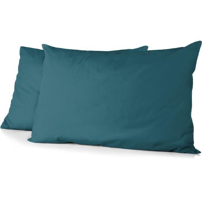 Set of 2 pillowcases - HOME LINGE PASSION - HP72087 - 82 g Microfiber - 50 x 70 cm - Duck blue