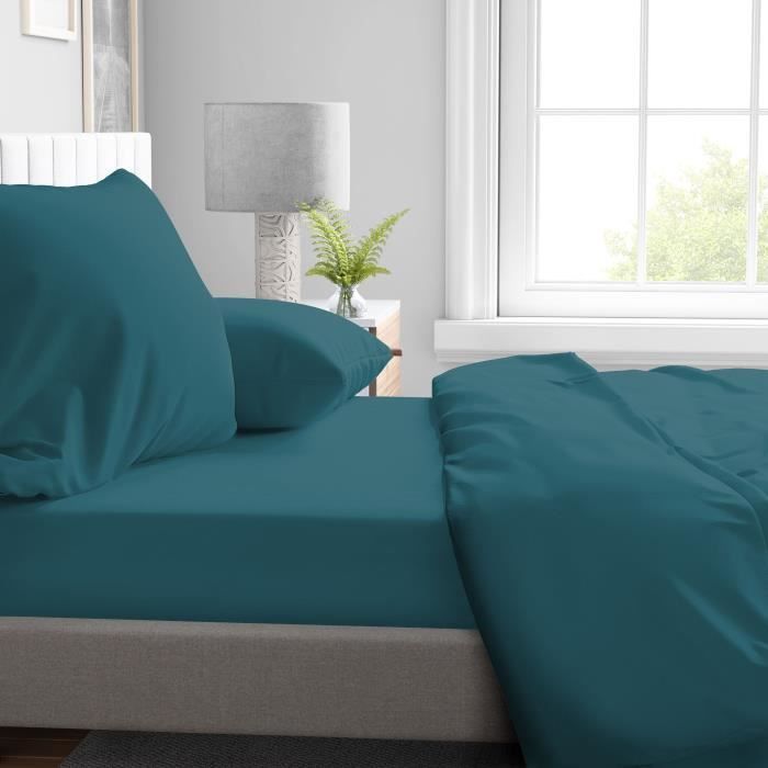 Fitted sheet - HOME LINGE PASSION - HP72117 - 82 g Microfiber - 180 x 200 cm - 30 cm pocket - Duck blue