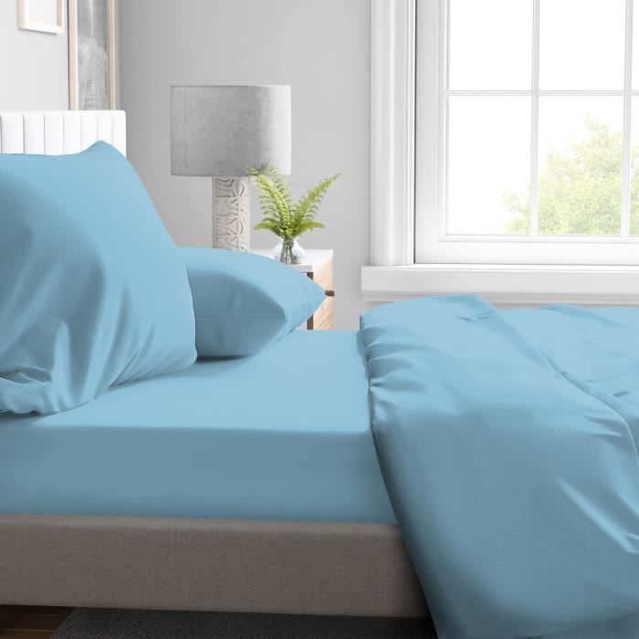 Fitted sheet - HOME LINGE PASSION - HP72124 - 82 g Microfiber - 90 x 190 cm - 30 cm pocket - Sky blue