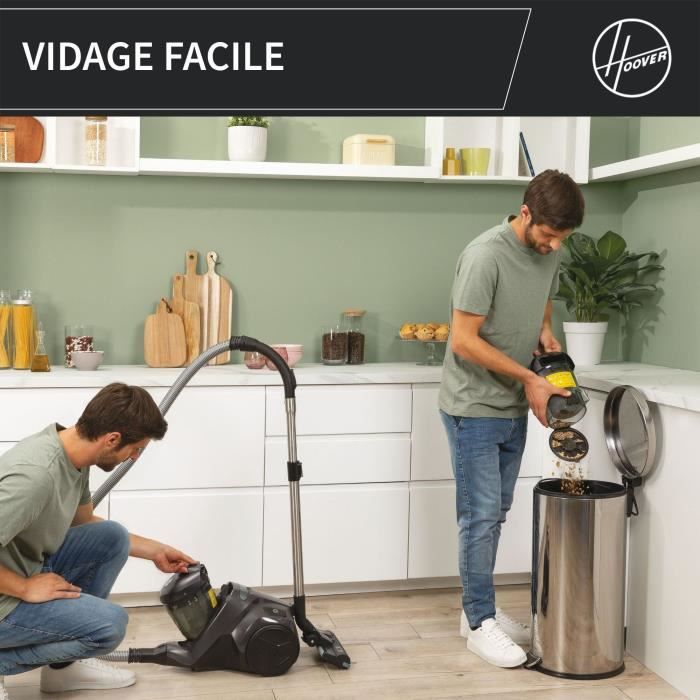 Bagless cylinder vacuum cleaner - HOOVER - HP321PAF - 850 W - 75 dBA - 2 L - Grey