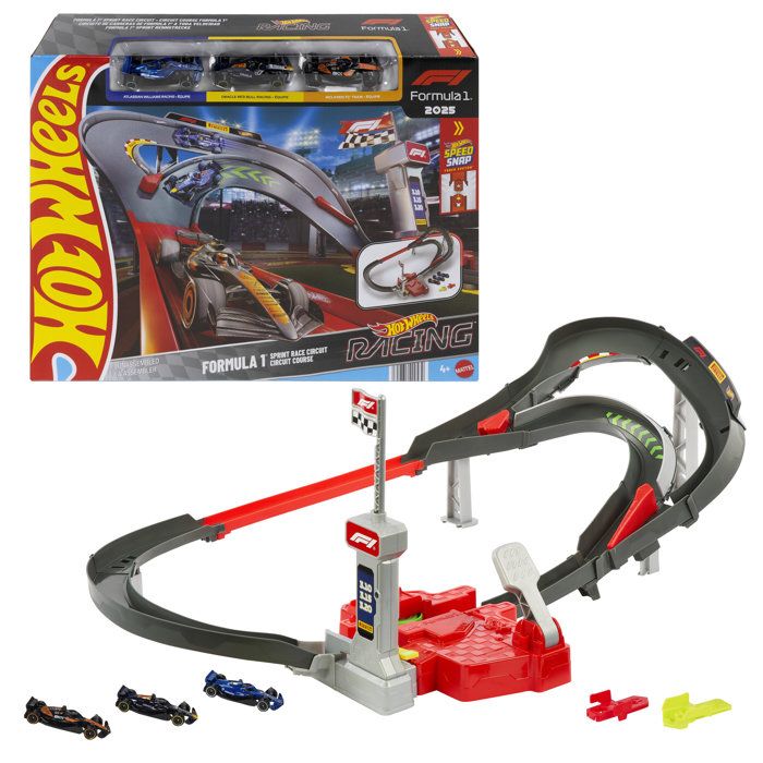 Track Set - HOT WHEELS - F1 Race Track - Includes 3 1/64-scale cars - Endless and Race modes - Ages 5 and up