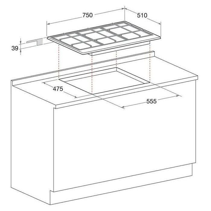 HOTPOINT PNN 751 IX - Gas cooktop - 5 burners - 10,5kW - L75 x D51cm - Stainless steel coating - Stainless steel