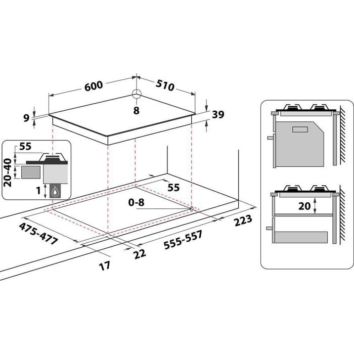 HOTPOINT PNN 641 IX - Gas hob - 4 burners - 8850 W - L 60 x D51 cm - Stainless steel coating