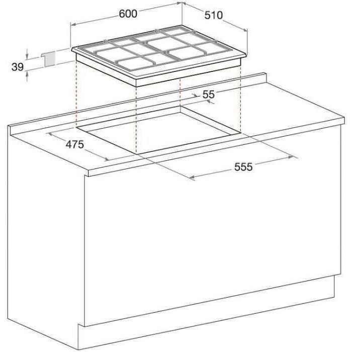 HOTPOINT PNN 641 IX - Gas hob - 4 burners - 8850 W - L 60 x D51 cm - Stainless steel coating