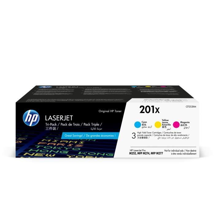 HP 201X pack 3 Original Cyan / Magenta / Yellow High Yield LaserJet Toners (CF253XM) for HP Color LaserJet Pro M252 / M274 / M277
