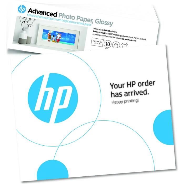 HP - HP Advanced Glossy Photo Paper - 250 g/m2, 4 x 12 inches (101 x 305 mm) - 10 sheets