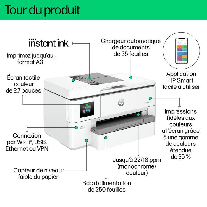 HP OfficeJet Pro 9720e A3 All-in-One Duplex Printer, 3 months Instant Ink included with HP+