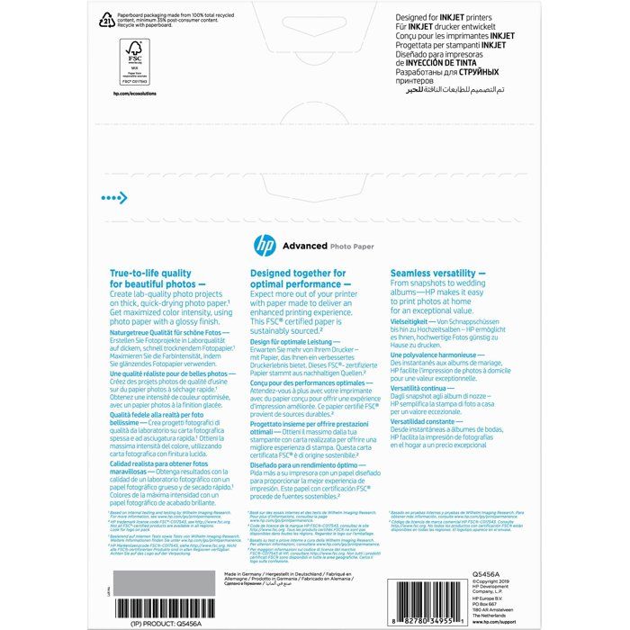 HP Q5456A Photo Paper - 25 Sheets A4 - Pack of 1 - Glossy