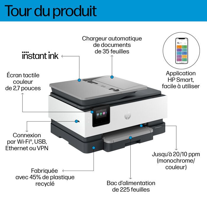 HP OfficeJet Pro 8124e - All-in-One Printer - Color Inkjet with 3 months of Instant Ink included with HP+